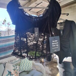 Lulus Black Lace Velvet Tops